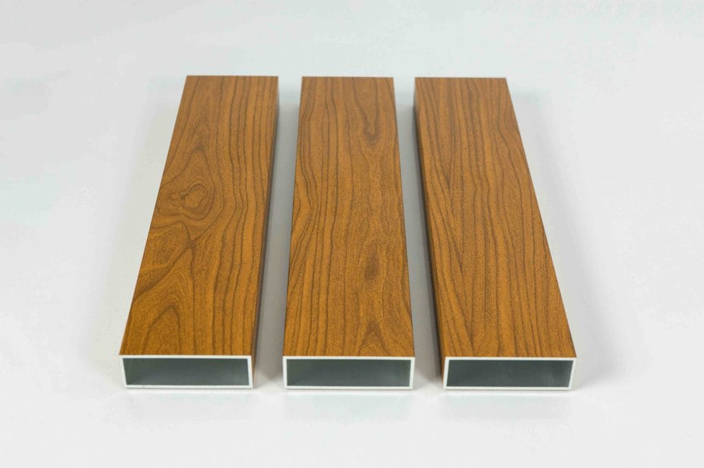 Rectangular Tube - Designation: KRS
Dimension:

60 x 20 x 1,5 mm
100 x 20x 1,6 mm
120 x 20 x 2 mm

Length: 6000 mm
Alloy: EN AW-6060 T66 (AlMgSi)
Info: coated in wood optic
