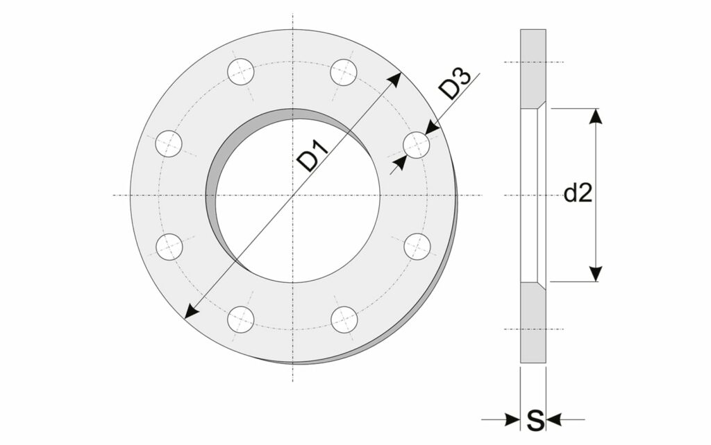 Свободные фланцы (EN1092-1, DIN 2642, G-AlSi12) - 



DN
D1
d2 (metr.)
d2 (ISO)
D3
S




20 mm
105 mm
28 mm

4 x 14 mm
14 mm


40 mm
150 mm

54 mm
4 x 18 mm
16 mm


50 mm
165 mm

65 mm
4 x 18 mm
18 mm


65 mm
185 mm
73 mm

4 x 18 mm
18 mm


65 mm
185 mm

81 mm
4 x 18 mm
18 mm


80 mm
200 mm
90 mm

8 x 18 mm
20 mm


80 mm
200 mm

94 mm
8 x 18 mm
20 mm


100 mm
220 mm
111 mm

8 x 18 mm
18 mm


100 mm
220 mm

119 mm
8 x 18 mm
18 mm


125 mm
250 mm
136 mm

8 x 18 mm
22 mm


125 mm
250 mm

144 mm
8 x 18 mm
18 mm


150 mm
285 mm
161 mm

8 x 22 mm
18 mm


150 mm
285 mm

173 mm
8 x 22 mm
22 mm


200 mm
340 mm
212 mm

8 x 22 mm
29 mm


200 mm
340 mm

225 mm
8 x 22 mm
29 mm


250 mm
395 mm
264 mm

12 x 22 mm
26 mm


250 mm
395 mm

279 mm
12 x 22 mm
26 mm


300 mm
445 mm
315 mm

12 x 22 mm
26 mm


300 mm
445 mm

329 mm
12 x 22 mm
26 mm


350 mm
505 mm
365 mm

22 x 16 mm
26 mm




