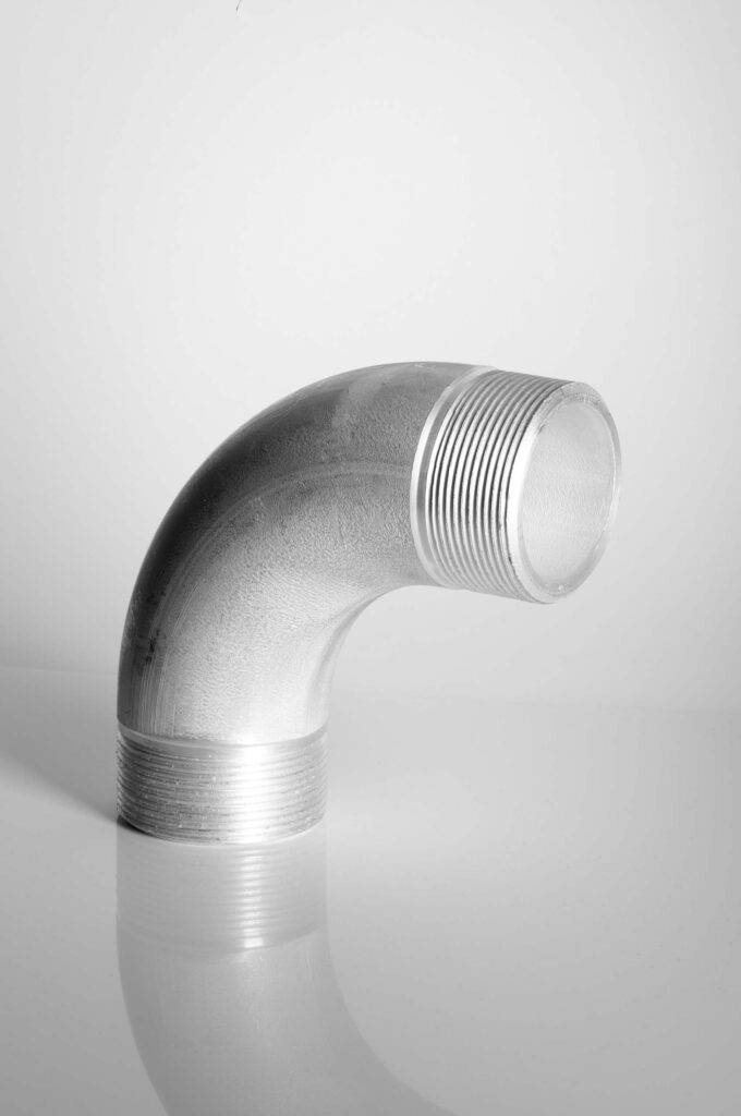 Pipe elbows 90° Norm 3 with both-side thread - similar to DIN 2605




D x s
Alloy
Degrees
Norm
Thread
kg/pc




33,7 x 3 mm
EN AW-6060 (AlMgSi)
90°
3
1 Zoll
0,102


60 x 5 mm
EN AW-6060 (AlMgSi)
90°
3
2 Zoll
0,458


89 x 5 mm
EN AW-6060 (AlMgSi)
90°
3
3 Zoll
1,139


114,3 x 6 mm
EN AW-6060 (AlMgSi)
90°
3
4 Zoll
2,500
















